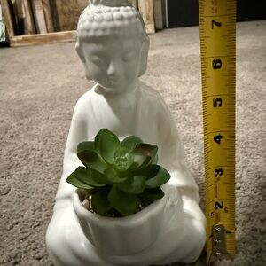 White Buddha Planter with Green Succulent